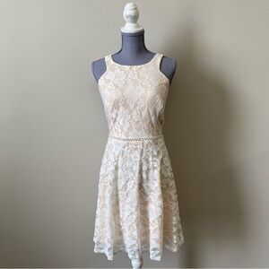 City triangles nude/white cream lace beaded pearl waist line formal dress
